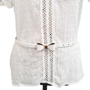 Bow tie skinny waist white faux leather thin evening party Formal statement belt